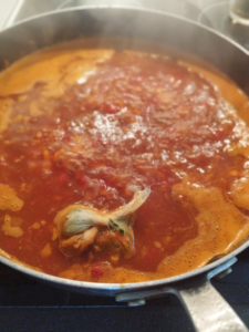 In a cheesecloth add your bay leaf, thyme and parsley and tie it.