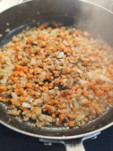 Sautéing the carrots, celery and onion until caramelized -2-3 min- The-sauce-lab.com